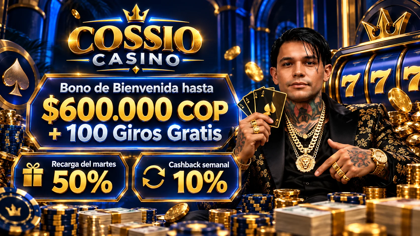 Bono de bienvenida de Cossio Casino: 100% hasta $600.000 ARS con 100 giros gratis